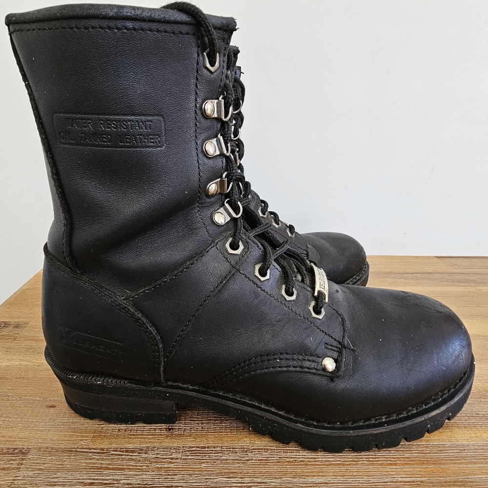 XELEMENT 1446 Mens Black Leather Vigilante Logger, Motorcycle Boots